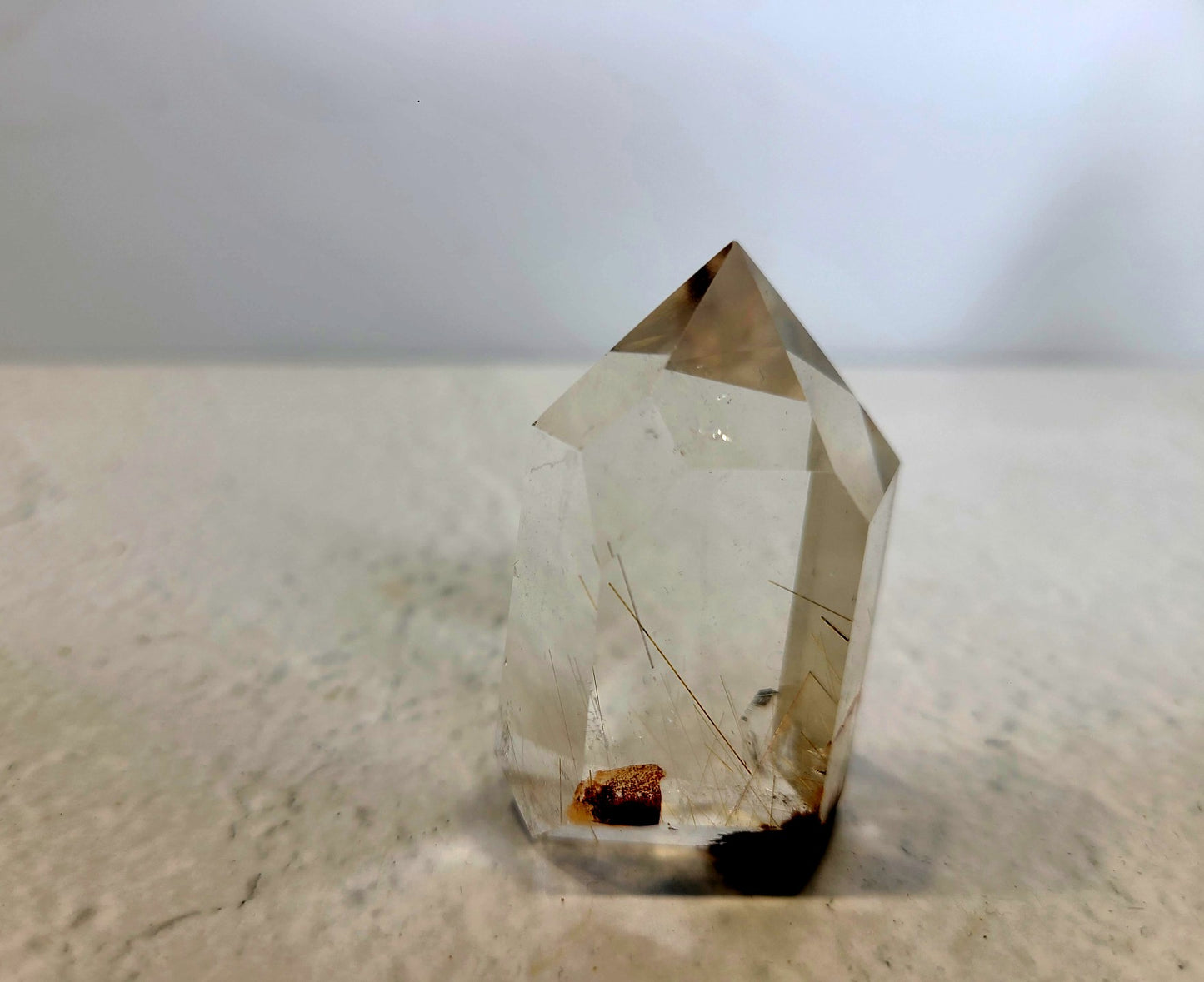 Clear Quartz Tower with Golden Rutile and Garden inclusions 05