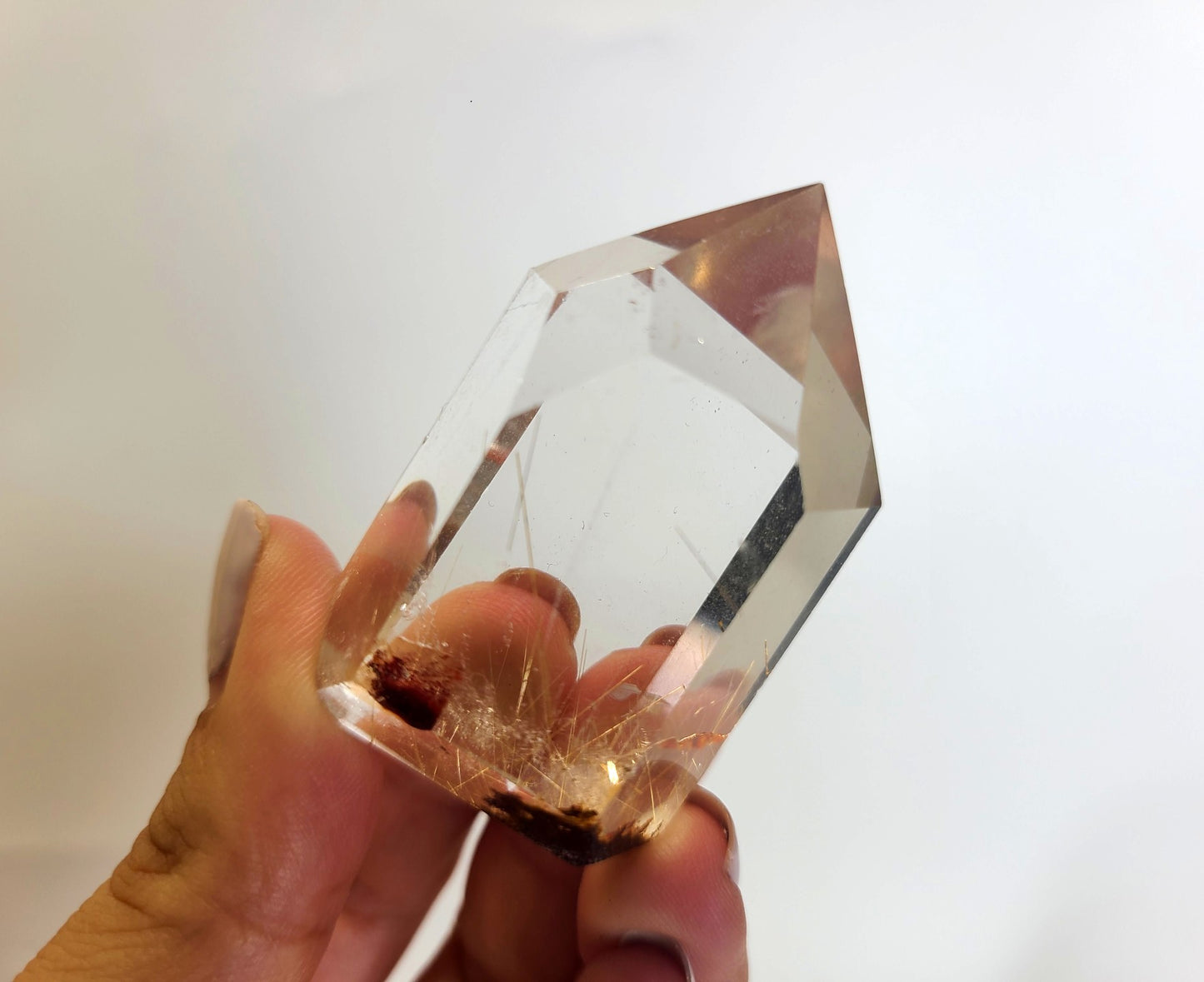 Clear Quartz Tower with Golden Rutile and Garden inclusions 05