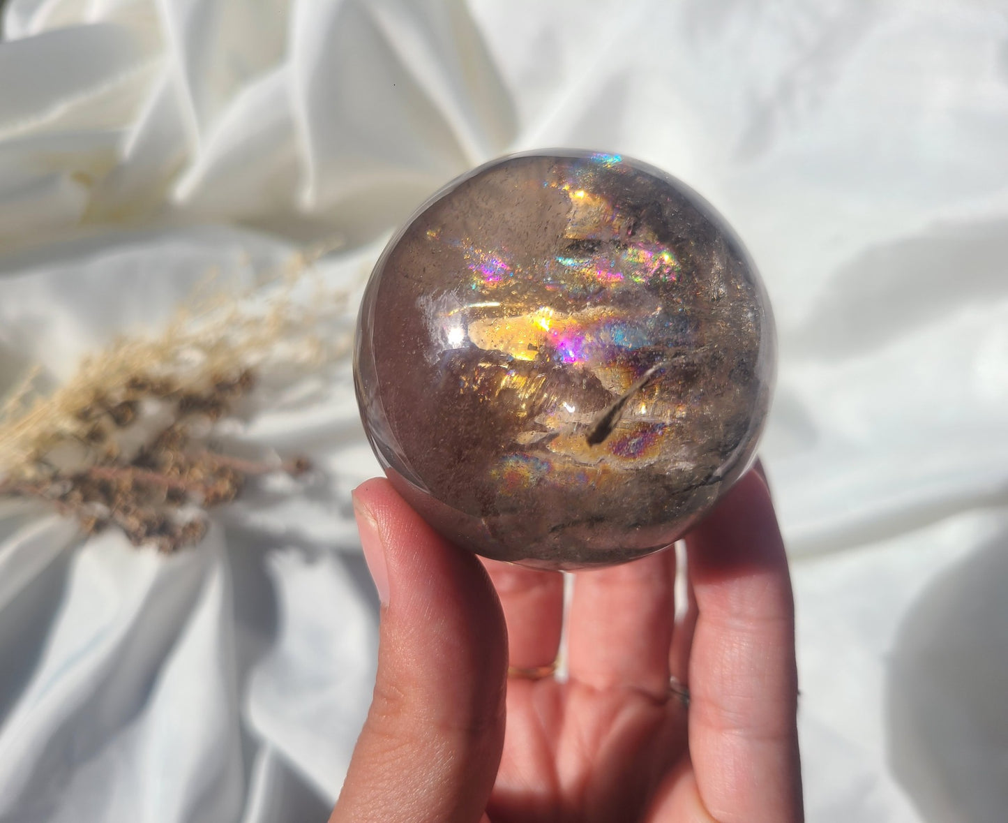 Smoky Quartz Sphere with Rainbows
