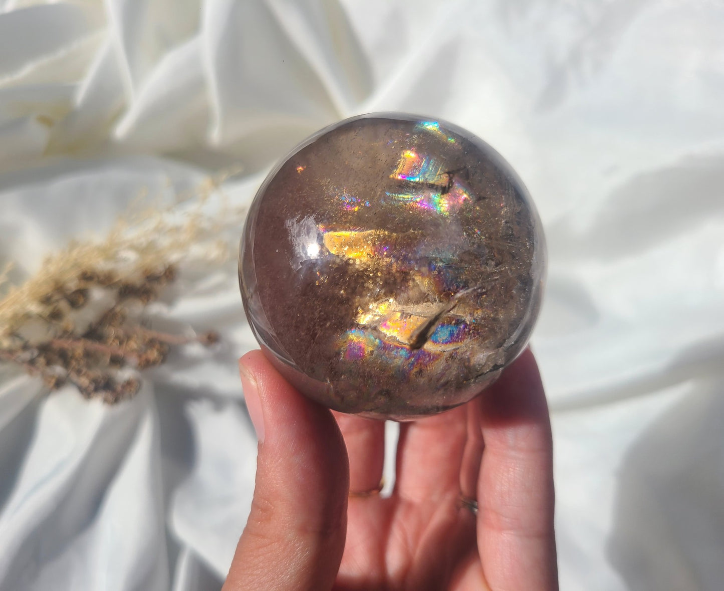 Smoky Quartz Sphere with Rainbows