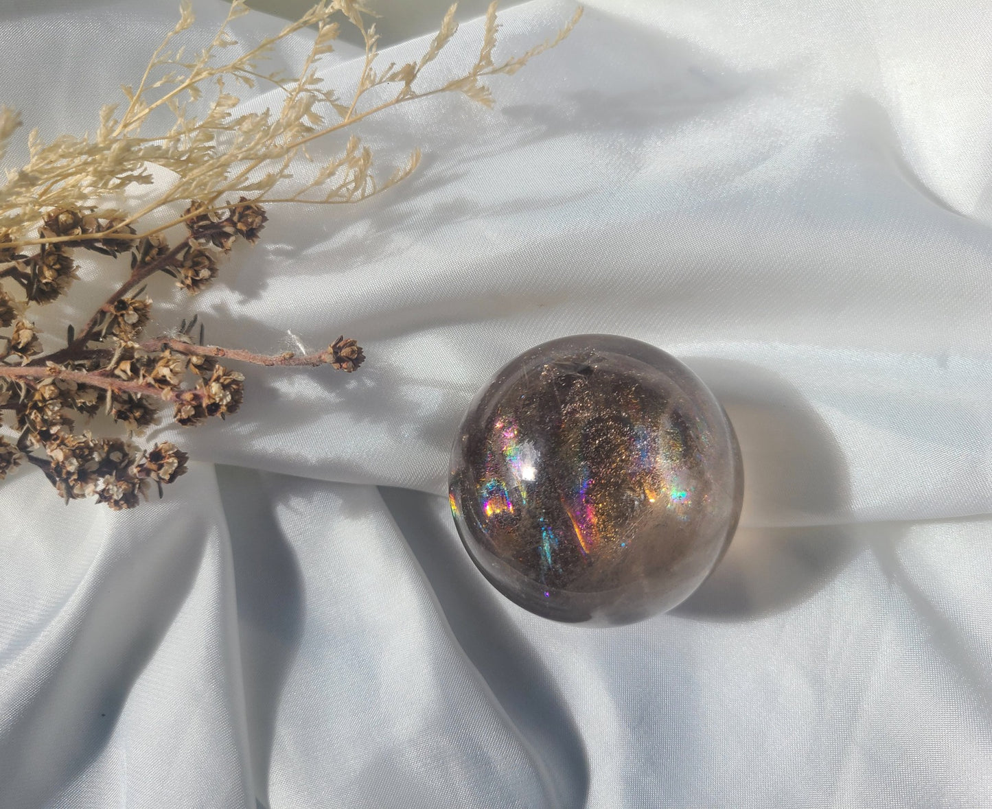 Smoky Quartz Sphere with Rainbows