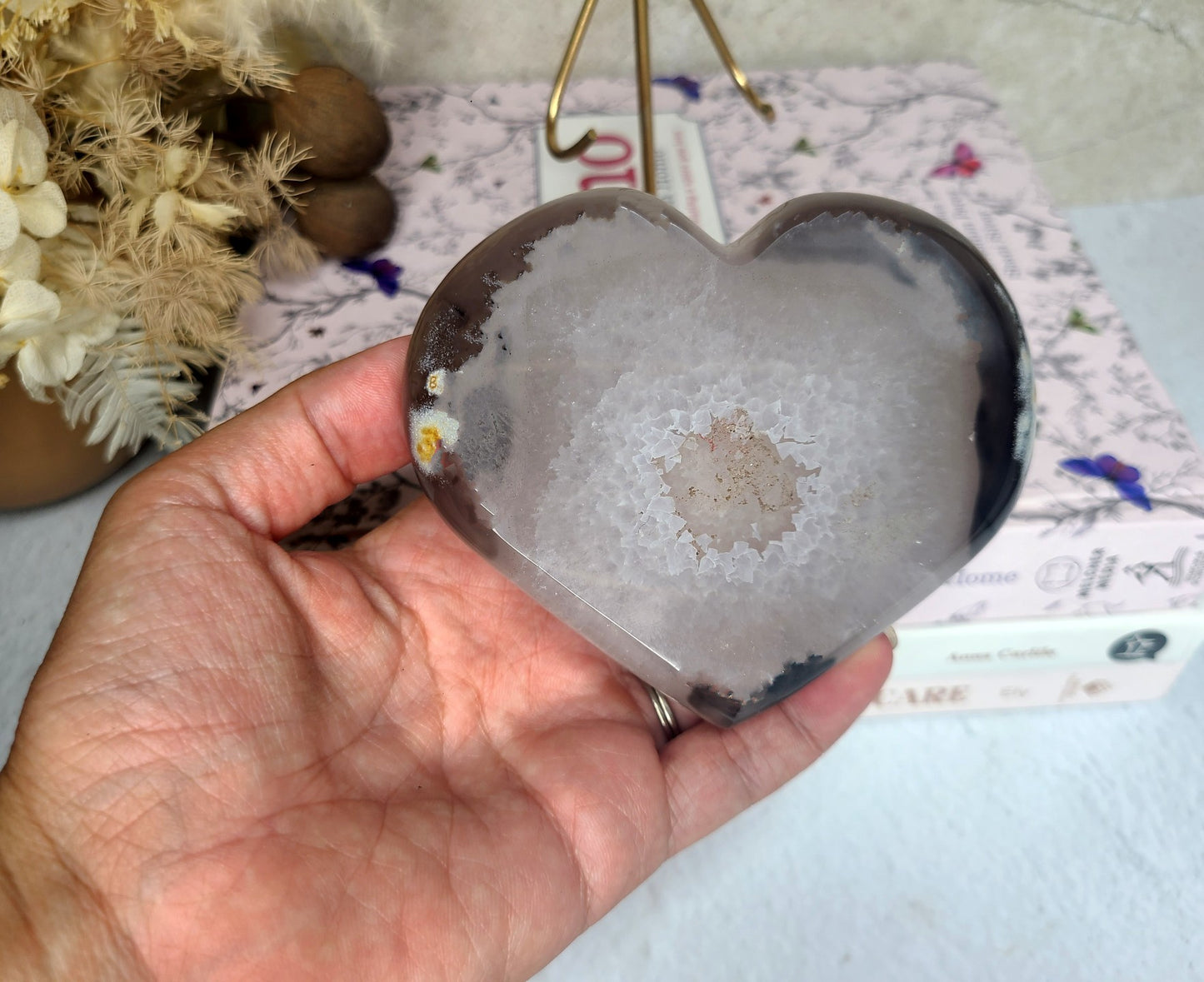 Sugar Druzy Agate Heart on stand