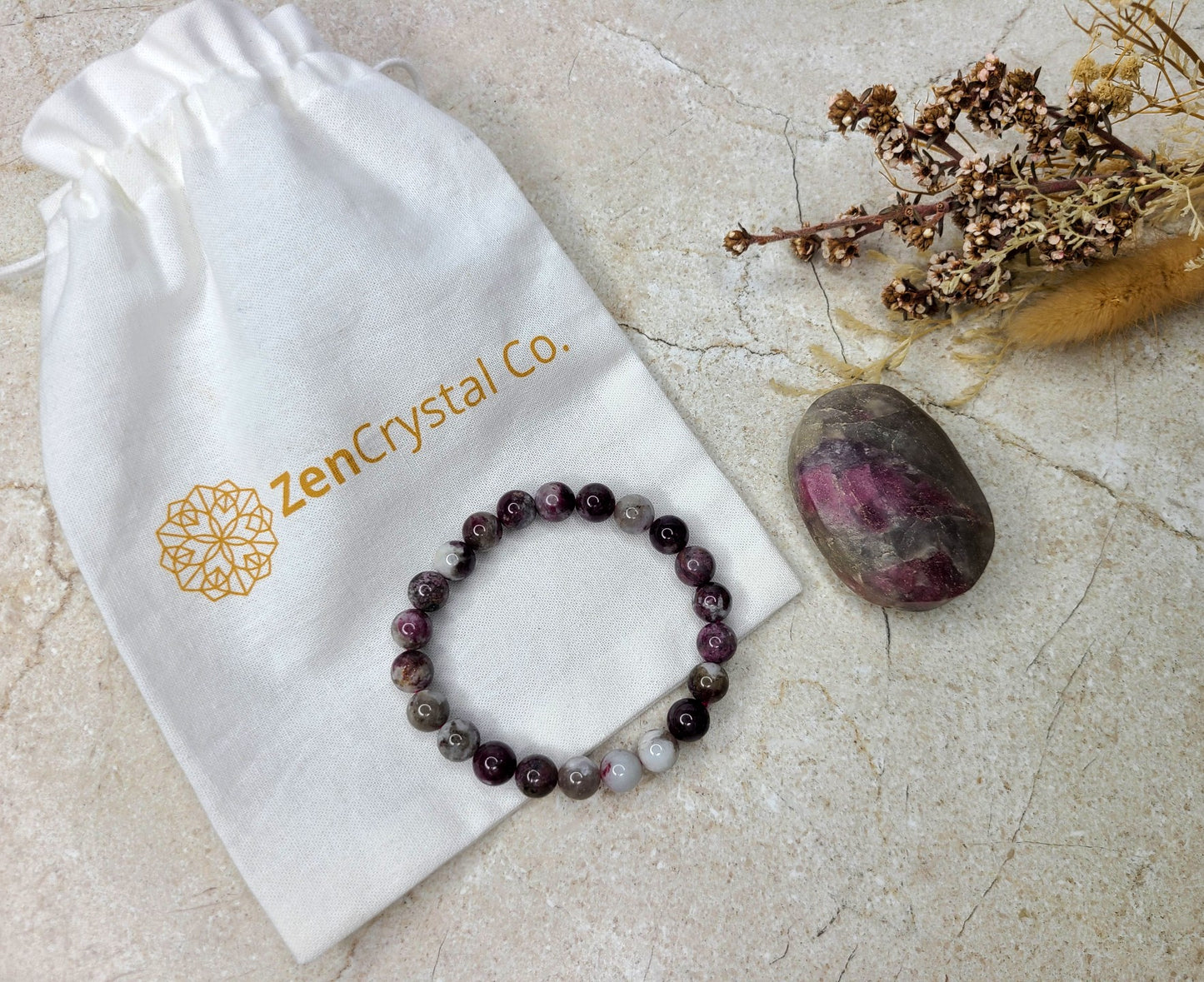Pink Tourmaline Bracelet and Palm Stone Bundle