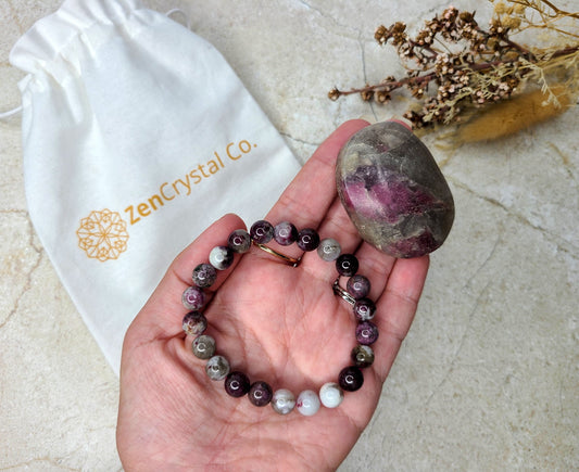 Pink Tourmaline Bracelet and Palm Stone Bundle